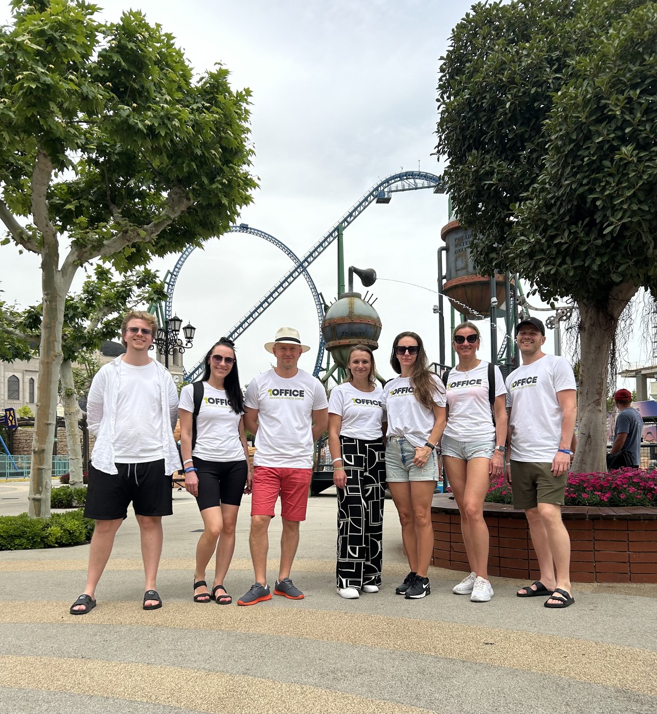 Team at theme park