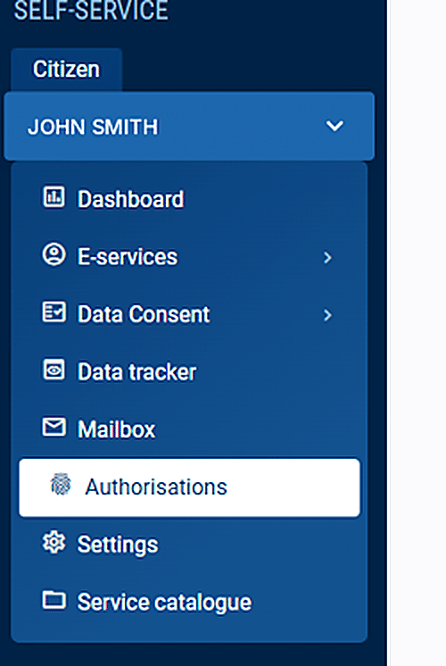 eesti.ee — left side menu with Authorisations highlighted
