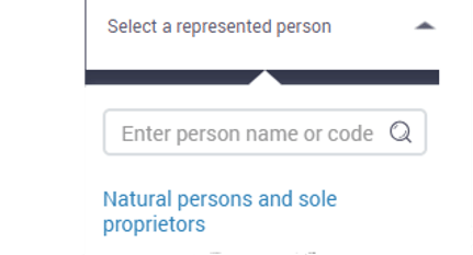 e-MTA — dropdown showing Natural persons and sole proprietors section