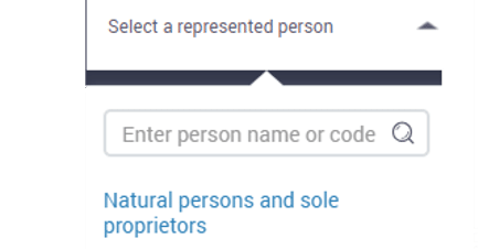e-MTA — dropdown showing Natural persons and sole proprietors section